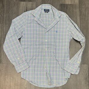 Polo by Ralph Lauren Men's Blue and Green Checkered Shirt